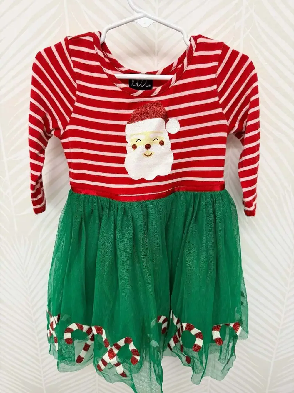 Lilt Toddler Girls Christmas Santa and Candy Cane Tulle Dress  Size 3T